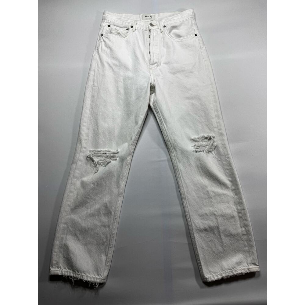 Agolde Women's Distressed 90's Straight‎ White Denim Jeans - Size 27 (30x29)